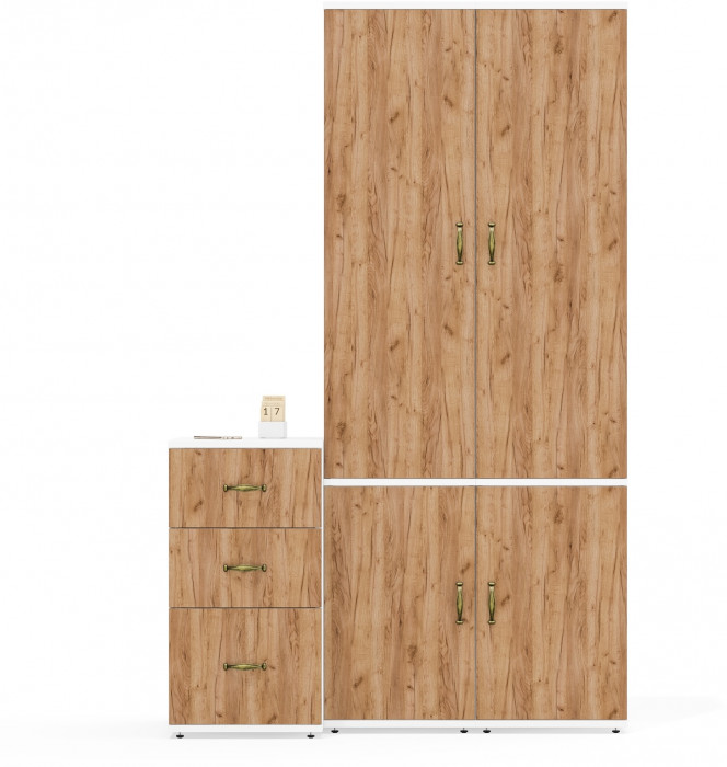 Лидер-8 Пенал МД 22Б + Пенал МД 22Б + Тумба МД 3.16, белый шагрень/крафт золото