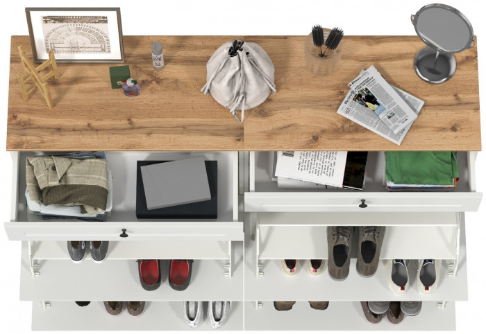 Остин 16.121 Тумба для обуви + 16.121 Тумба для обуви, белый шагрень/дуб крафт золотой