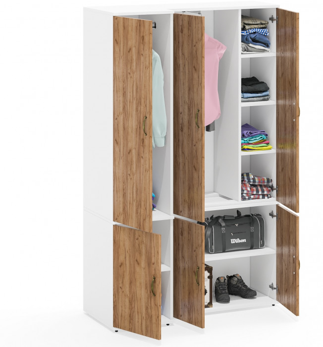 Лидер-8 Модуль Пенал МД 23Б + Шкаф МД 20Б, цвет белый шагрень/крафт золото, ШхГхВ 120х50х190 см., НЕ универсальная сборка