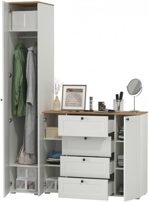 Остин Прихожая 09, цвет белый шагрень/дуб крафт золотой, ШхГхВ 160х54,3х229,6 см., универсальная сборка