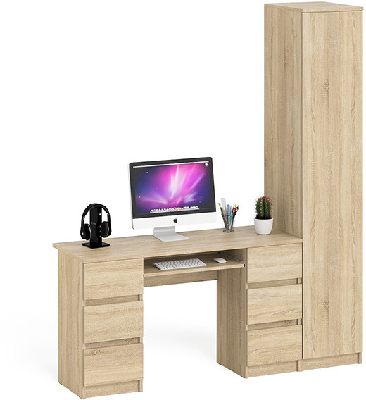 Мори компьютерный стол МС-2 + Пенал МШ400.1, дуб сонома