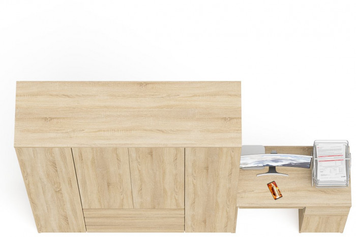 Мори Стол компьютерный МС-1 правый + Шкаф МШ1600.1, цвет дуб сонома, ШхГхВ 250,4х50,4х209,6 см., выдвижной ящик справа, НЕ универсальная сборка