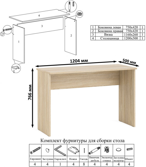 Мори письменный стол МСП1200.1 + Комод МК700.5, дуб сонома