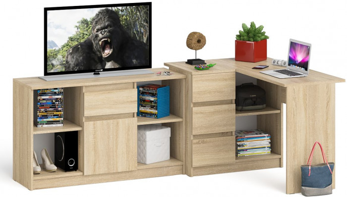 Мори Стол компьютерный МС-16 левый + Тумба МТВ1204.1, цвет дуб сонома, ШхГхВ 244,8х84,9х76,6 см., выдвижные ящики слева, НЕ универсальная сборка