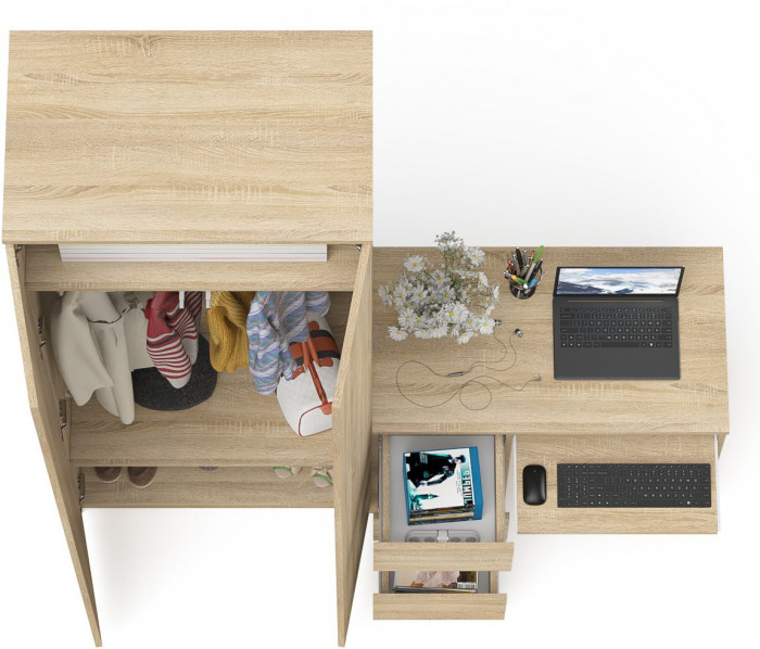 Мори Стол компьютерный МС-6 левый + Шкаф МШ800.1, цвет дуб сонома, ШхГхВ 170,4х50,4х209,6 см., выдвижные ящики слева, НЕ универсальная сборка