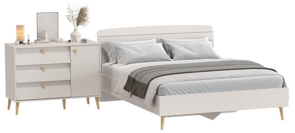 Афина Спальня Кровать 1600 + Комод, кашемир серый