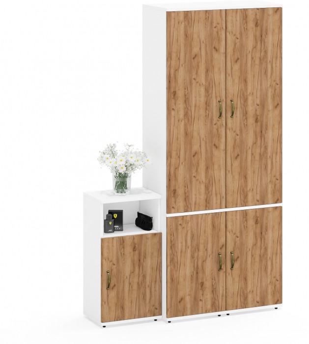 Лидер-8 Пенал МД 22Б + Пенал МД 22Б + Тумба МД 3.19, белый шагрень/крафт золото