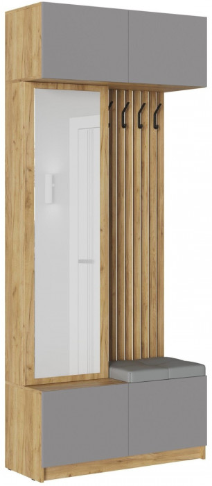 Модульная прихожая Бостон ЛДСП композиция 2 (Серый Шифер, Дуб Крафт Золотой)