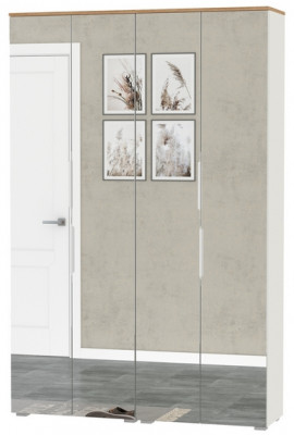 Октава 13.338 Шкаф для одежды + 13.338 Шкаф, белый шагрень/дуб крафт золотой/фасады МДФ белый шагрень и зеркало