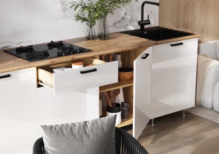 Кухня Рио NEW ЛДСП 3,0м/1080м (490), Компановка №3/1, Белый глянец/Дуб Крафт