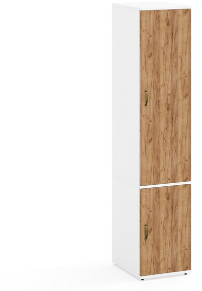 Лидер-8 Модуль Пенал МД 23Б, цвет белый шагрень/крафт золото, ШхГхВ 40х50х190 см., универс. сборка, глубокий пенал со штангой для одежды и полкой