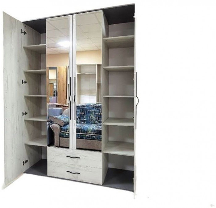 Бастион Шкаф четырехдверный Дуб Крафт белый / Серый шифер