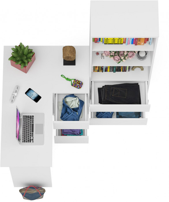 Мори Стол компьютерный МС-16 правый + Стеллаж МСТ600.3, цвет белый, ШхГхВ 184,8х84,9х179,6 см., выдвижные ящики справа, НЕ универсальная сборка