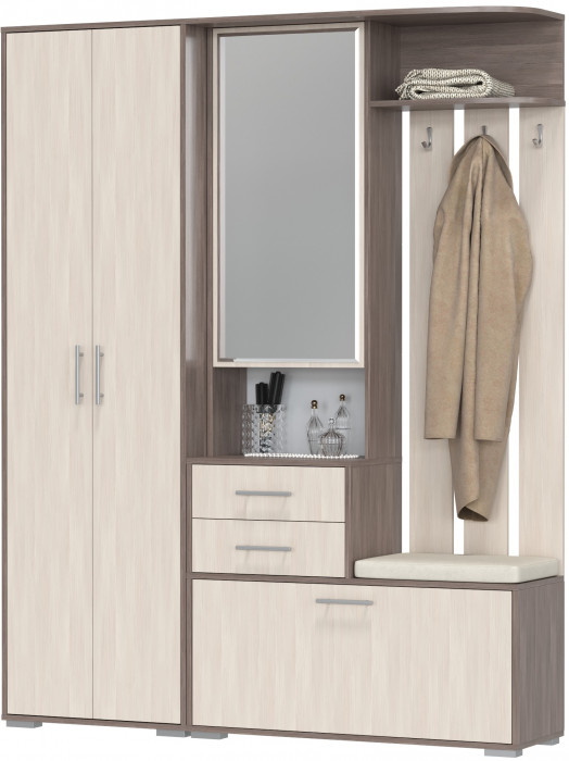 Прихожая 2-3430+2-3431бод.тем/св Домино - Комплект для прихожей, цвет бодега тёмный/бодега светлый, ШхГхВ 160х36х202 см., универсальная сборка