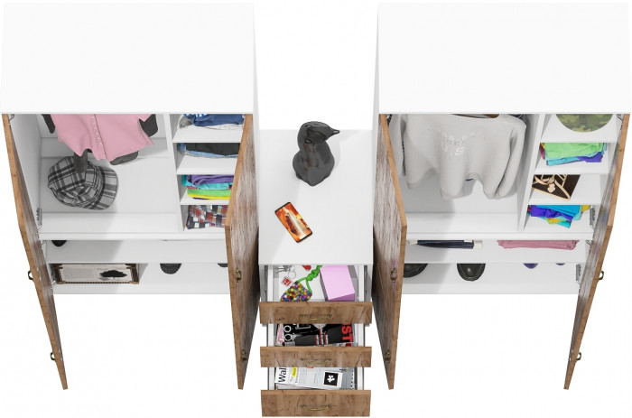 Лидер-8 Шкаф МД 20Б + Шкаф МД 20Б + Тумба МД 3.16, белый шагрень/крафт золото