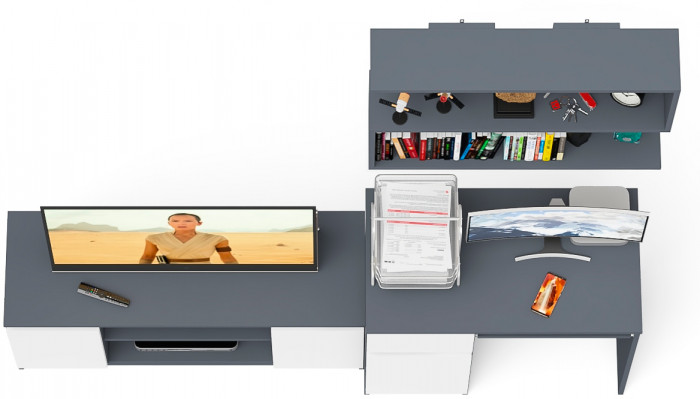 Мори компьютерный стол МС-1 левый + Тумба МТВ1200.1 + Полка 900, графит/белый