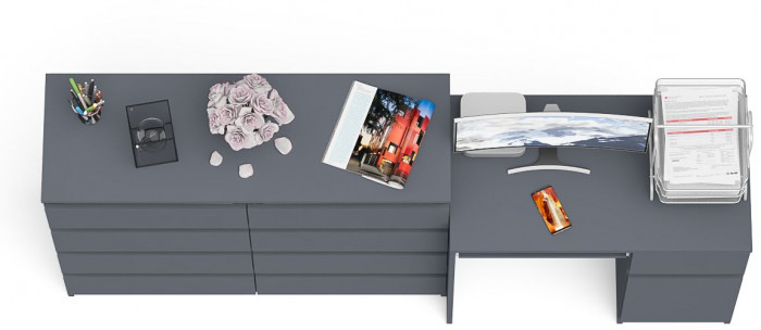 Мори компьютерный стол МС-1 правый + Комод МК1200.8, графит