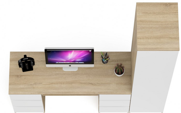 Мори компьютерный стол МС-2 + Пенал МШ400.1, дуб сонома/белый