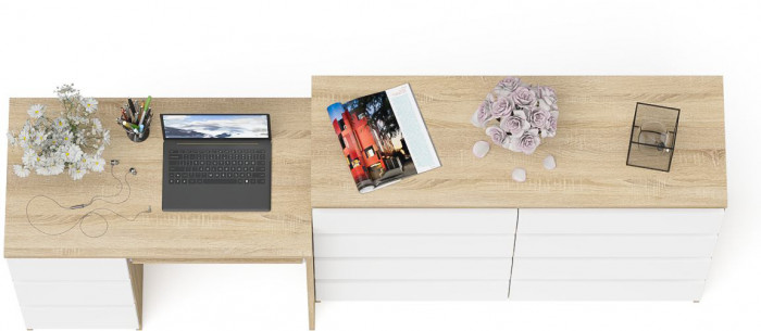 Мори Стол компьютерный МС-6 левый + Комод МК1200.8, цвет дуб сонома/белый, ШхГхВ 210,4х50х94 см., выдвижные ящики слева, НЕ универсальная сборка