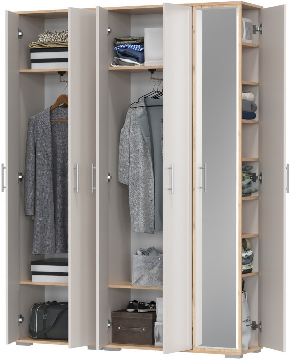 Прихожая Домино-мини + Шкаф для одежды Домино, дуб крафт золотой/кашемир серый