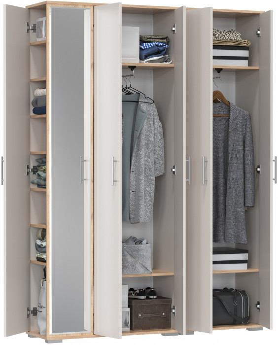 Прихожая Домино-мини + Шкаф для одежды Домино, дуб крафт золотой/кашемир серый