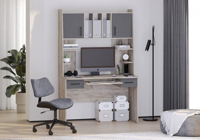 Стол рабочий 6-0604дкс/граф Бета, дуб крафт серый/графит