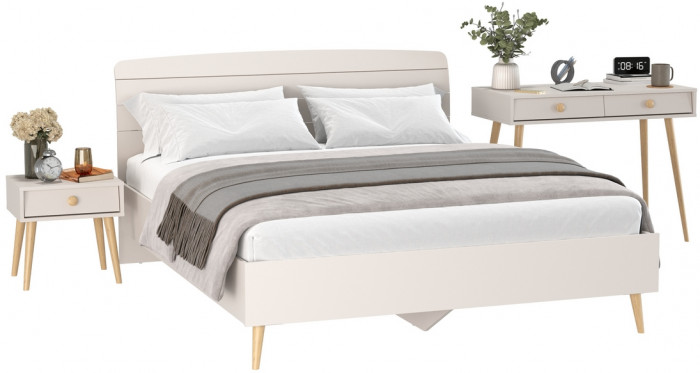 Афина Спальня Кровать 1600 + Стол + Тумба, кашемир серый