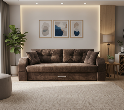 Диван-еврокнижка Манчестер 160х200, с подсветкой 06, велюр коричневый