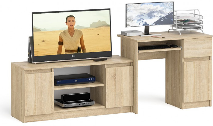 Мори компьютерный стол МС-1 правый + Тумба МТВ1200.1, дуб сонома