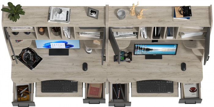 Два стола рабочих 6-0604дкс/граф Бета, цвет дуб крафт серый/графит, ШхГхВ 240х60,5х183,5 см.