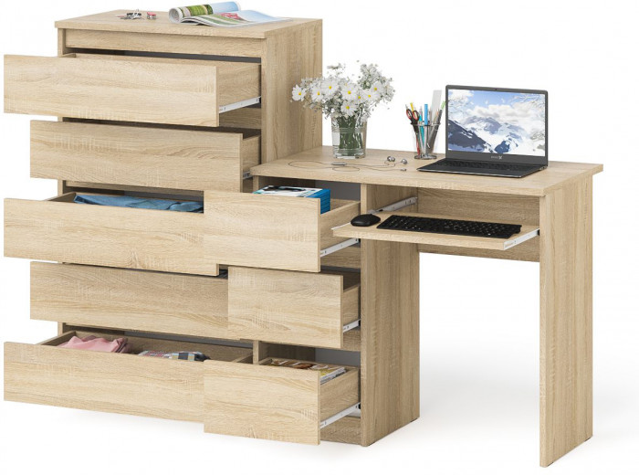 Мори компьютерный стол МС-6 левый + Комод МК700.5, дуб сонома