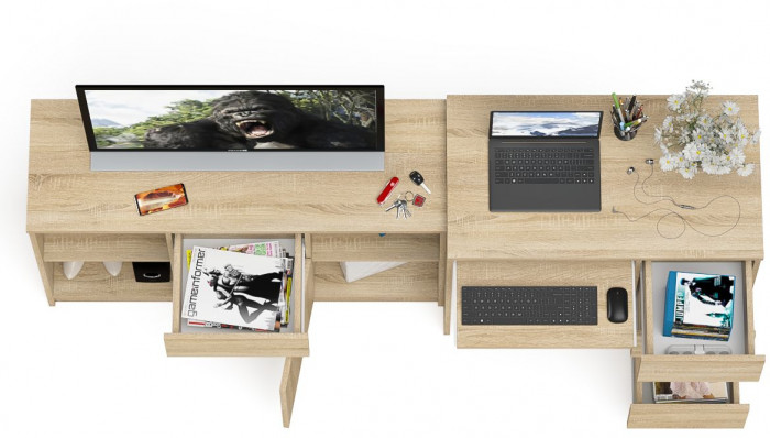 Мори компьютерный стол МС-6 правый + Тумба МТВ1204.1, дуб сонома