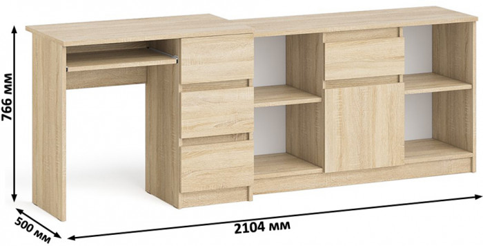 Мори компьютерный стол МС-6 правый + Тумба МТВ1204.1, дуб сонома