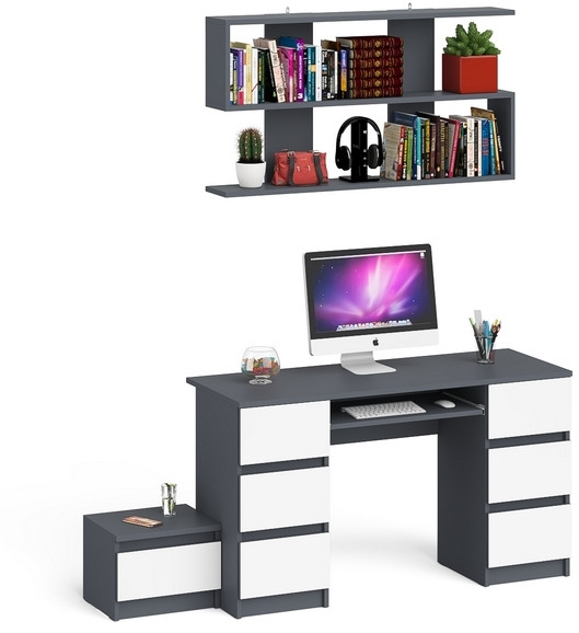 Мори Стол компьютерный МС-2 + Тумба ТМП400.1 + Полка 1200, цвет графит/белый, ШхГхВ 175,8х50х209,6 см., универсальная сборка