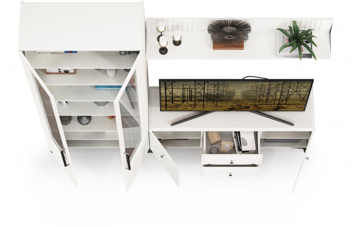 Валенсия Гостиная № 058, ЛДСП белый шагрень/МДФ белый шагрень