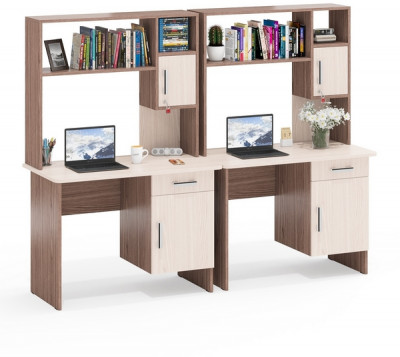 Два стола письменных с надстройкой С-МД-1-09Н, ясень шимо светлый/ясень шимо тёмный