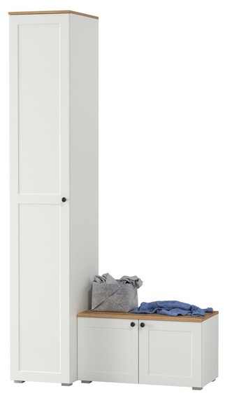 Остин Прихожая 11, цвет белый шагрень/дуб крафт золотой, ШхГхВ 120х54,3х229,6 см., универсальная сборка