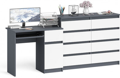 Мори компьютерный стол МС-1 правый + Комод МК1200.8, графит/белый