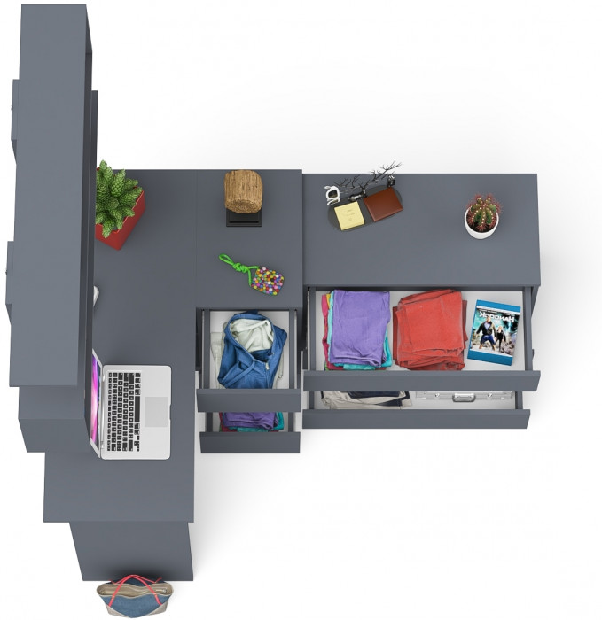 Мори компьютерный стол МС-16 правый + Комод МК800.1 + Полка 1200, графит