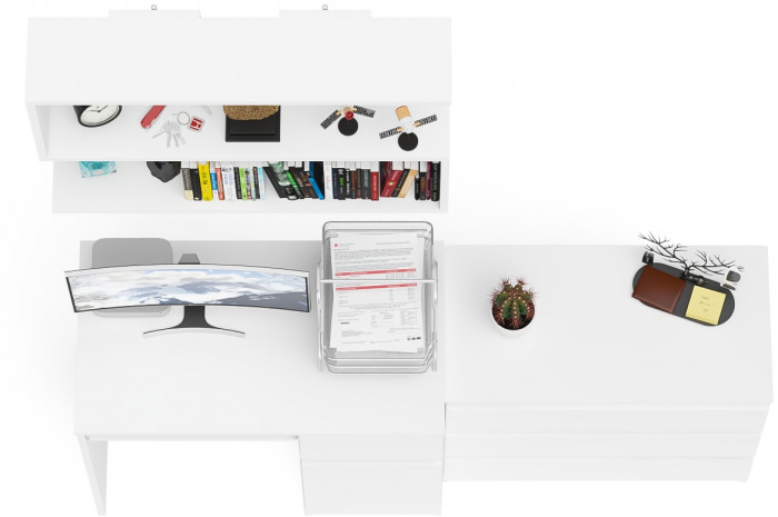 Мори Стол компьютерный МС-1 правый + Комод МК800.1 + Полка 900, цвет белый, ШхГхВ 170,4х50х209,6 см., НЕ универсальная сборка