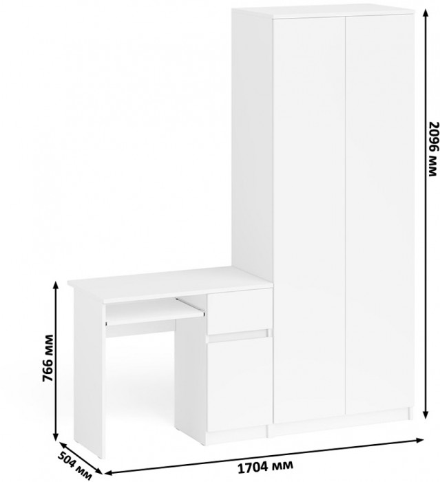 Мори Стол компьютерный МС-1 правый + Шкаф МШ800.1, цвет белый, ШхГхВ 170,4х50,4х209,6 см., выдвижной ящик справа, НЕ универсальная сборка