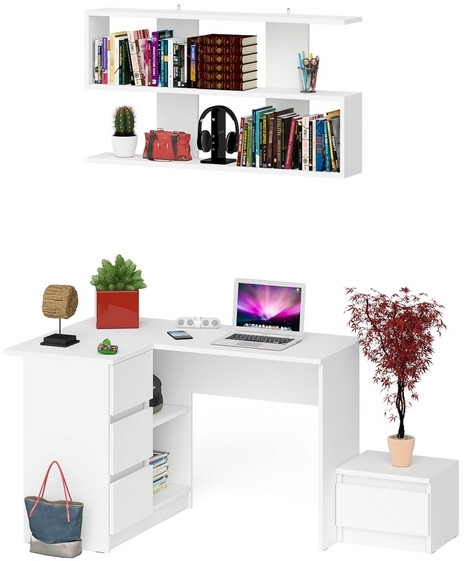 Мори Стол компьютерный МС-16 левый + Тумба ТМП400.1 + Полка 1200, цвет белый, ШхГхВ 164,8х84,9х209,6 см., НЕ универсальная сборка