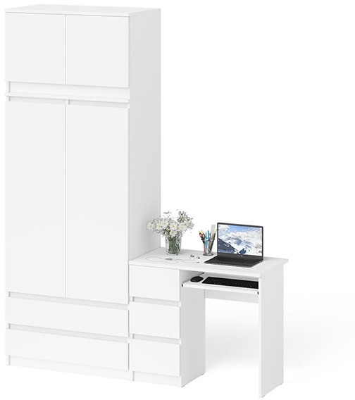 Мори Стол компьютерный МС-6 левый + Шкаф МШ900.1 + Антресоль МА900.1, цвет белый, ШхГхВ 180,4х50,4х234,2 см., выдвижные ящики слева, НЕ универс. сб.