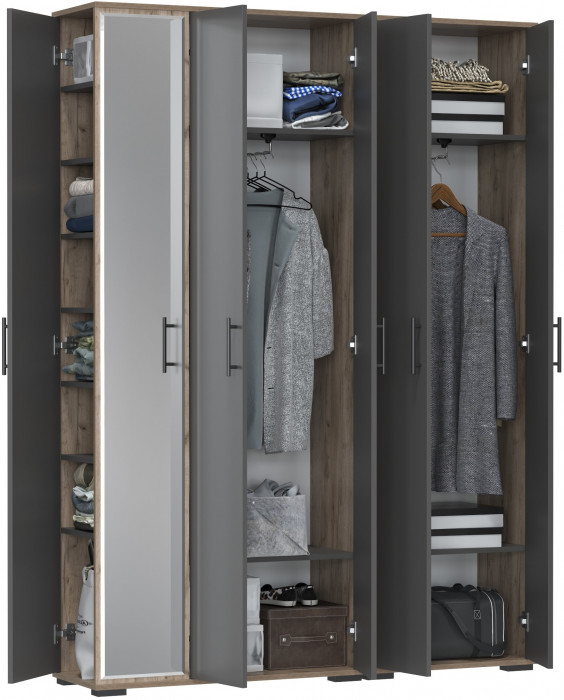 Прихожая Домино-мини + Шкаф для одежды Домино, дуб крафт табачный/графит