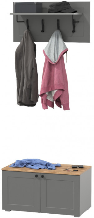 Остин 13.257 Тумба + 15.12 Вешалка, цвет серый графит/дуб крафт золотой, ШхГхВ 80х41,9х210 см.