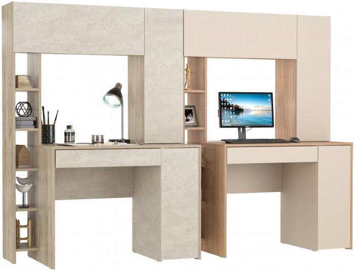 Два стола компьютерных Комфорт12.71, дуб крафт серый/шёлковый камень/гикори рокфорд натур./сатин