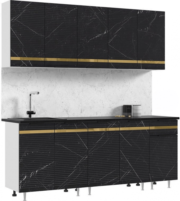 Кухня МДФ Милена 2000 (Белый, Мрамор блэк софт, Антарес)