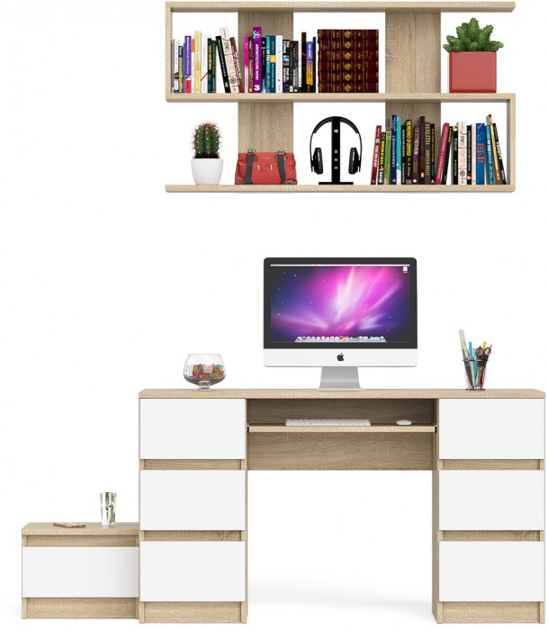 Мори компьютерный стол МС-2 + Тумба ТМП400.1 + Полка 1200, дуб сонома/белый