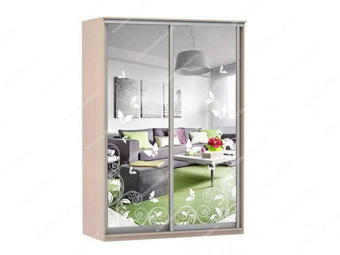 Шкаф купе Модерн 1490х450 2-х дверный 2-х секционный зеркальный с пескоструем №4 ясень