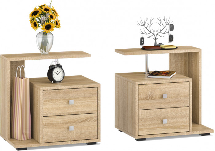 Камелия Кровать с ящиками 1600 + две тумбы, дуб сонома